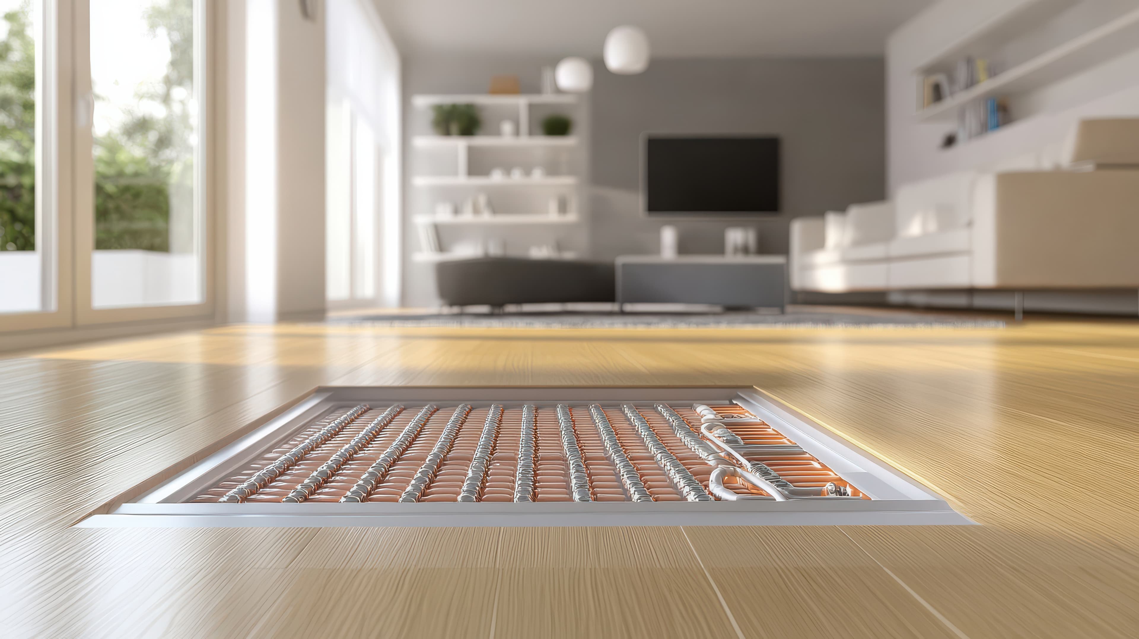 Underfloor heating system in modern living room